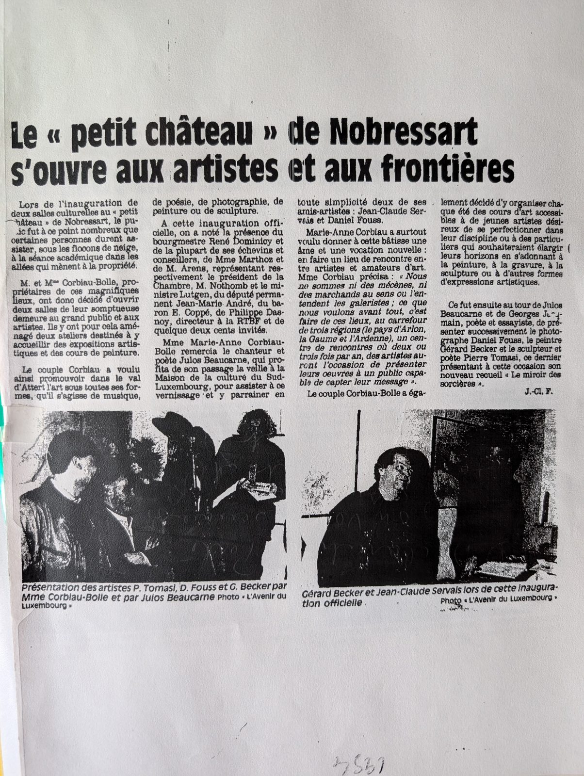 Article de L’Avenir du Luxembourg sur l’inauguration du petit château de Nobressart