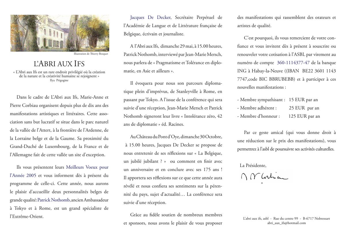 Programme et vœux 2005 de L’Abri aux Ifs, illustration de Thierry Bosquet